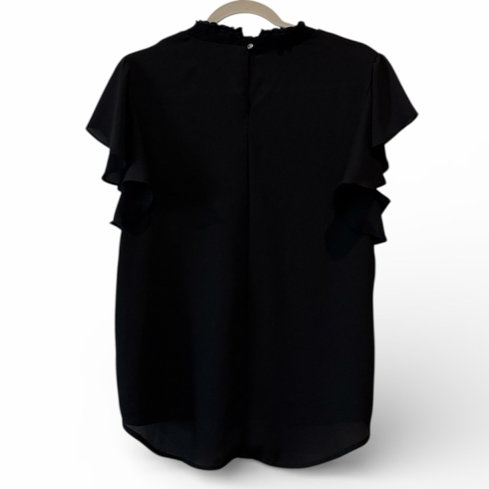 Apt. 9 Elegant Black Ruffle Sleeve Blouse Ruched Neck Medium - Picture 4 of 10